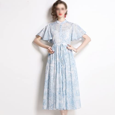 WALNUT Women Summer Cotton Dress Abito da Sposa Cocktail Party Blu Blu (Color : A, Size : L Code)