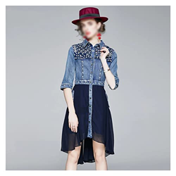 WALNUT Donne Autumn Rivet Denim Dress Dress Shirt Party Blue Blue Casual (Color : A, Size : M Code) precio
