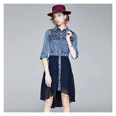 WALNUT Donne Autumn Rivet Denim Dress Dress Shirt Party Blue Blue Casual (Color : A, Size : M Code)