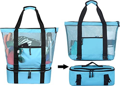 Borsa da picnic 2 in 1 Borsa da campeggio all'aperto in rete con borsa termica staccabile, zaino multifunzionale impermeabile (blu)
