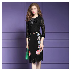 WALNUT Women Ricamo in Pizzo Abito Femminile for Ufficio Floreale (Color : Black, Size : XXL Code) características