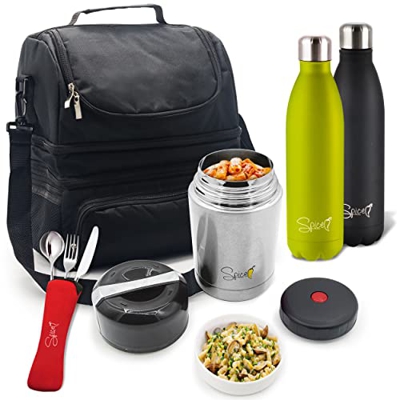 Summer set Thermos Portavivande Termico 1L + Borsa Zaino Termico 22L + 2 Borracce Termiche inox 500 ml + 3 Posate Inox