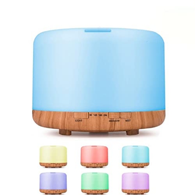 yestGE Diffusore di Olio Essenziale da 500ml, Vaporizzatore Elettrico for Umidificatore Aromaterapia Ad Ultrasuoni, Aromi con Telecomando 7 Colori Luc