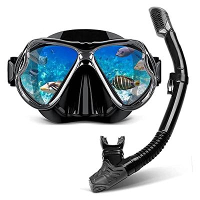 QHYXT Set di occhiali da immersione a secco, vista panoramica, maschera anti-appannamento, respirazione facile e attrezzatura professionale per snorke