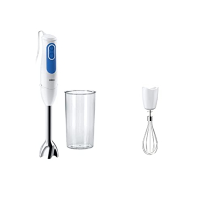 Braun MQ3000WH Smoothie MultiQuick 3 Minipimer & MQ10 Accessorio Frusta per Minipimer, Bianco