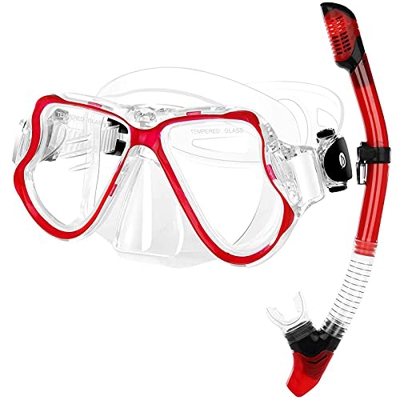 Spacmirrors Tuta da snorkeling a secco, maschera da immersione in vetro temperato anti-appannamento, respirazione libera e attrezzatura da snorkeling 