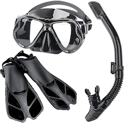 Spacmirrors Set da Snorkeling, Occhiali da Sub in Vetro Temperato per Adulti Pinne Maschera da Snorkeling Snorkeling Full Dry Snorkeling Tuta a Tre Pe en oferta