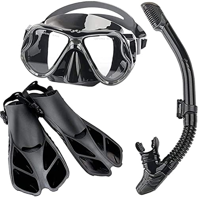 Spacmirrors Set da Snorkeling, Occhiali da Sub in Vetro Temperato per Adulti Pinne Maschera da Snorkeling Snorkeling Full Dry Snorkeling Tuta a Tre Pe