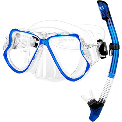 Spacmirrors Tuta da Snorkeling per Adulti, Sistema di respirazione a Tubo, Maschera panoramica in Vetro antiappannamento e a Prova di perdite, Adatta 