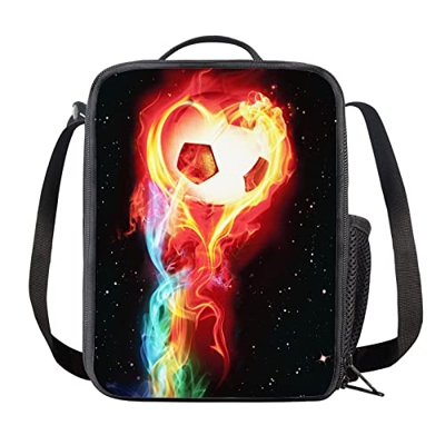 STUOARTE Borse colorate per il pranzo dei bambini del modello di calcio del fuoco per ragazzi adolescenti ragazze all'aperto borse da picnic isolate b