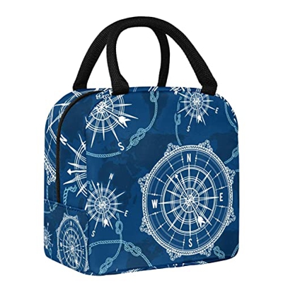 Borsa termica per il pranzo, con bussola nautica, colore blu navy, impermeabile, a prova di perdite, grande borsa per la preparazione dei pasti, per a