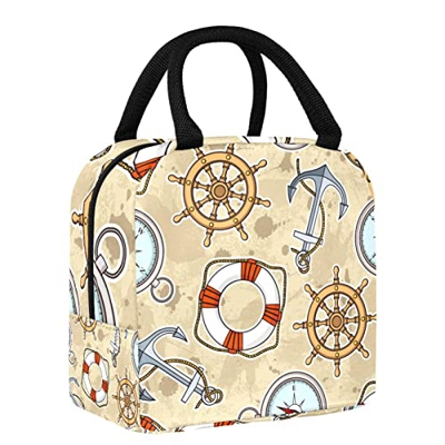 Borsa termica per il pranzo con bussola nautica vintage, modello di ancora, impermeabile, a prova di perdite, grande borsa per la preparazione dei pas