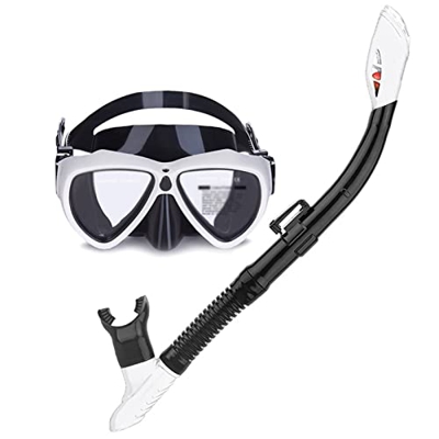 Winvacco Boccaglio e Maschera per Apnea Immersione, 180° Panoramica Maschera Subacquea Professionali con Tubi Mask,C