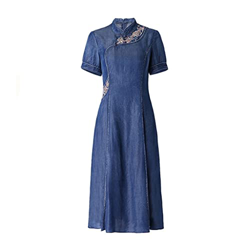 WALNUT Donne Abiti Estivi a Manica Corta Denim Ricami in Stile (Color : A, Size : M Code) precio