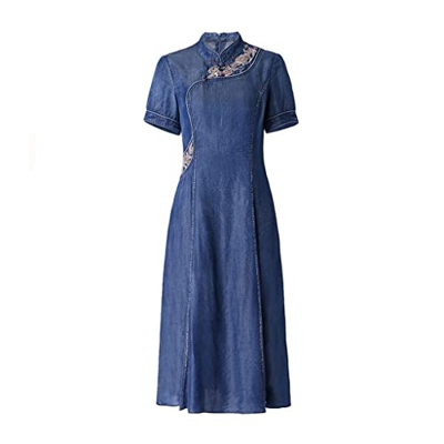 WALNUT Donne Abiti Estivi a Manica Corta Denim Ricami in Stile (Color : A, Size : M Code)