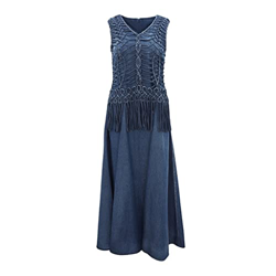 WALNUT Donne Lunghe Nappe Senza Maniche in Cotone in Denim Estate (Color : A, Size : M Code) características