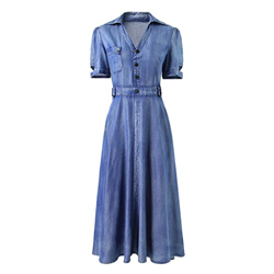WALNUT Donne Abiti da Jeans a Maniche Corte Lunghe a Maniche Corta a-Riga a v-Collo Sottile (Color : A, Size : XL Code) características