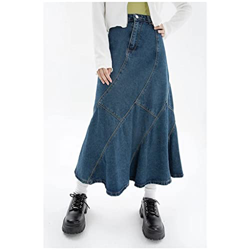 WALNUT Summer Vintage Blue Women Denim Trumpet Skirt Streetwear Style Streetwear Casual Irregolare High Wash Ladies Long Mermaid Jean Skirt (Color : A en oferta