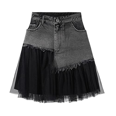 WALNUT Gonnoconcelle for Patchwork in Maglia Casual Gotica Mini Signe in Denim Skirt Skirt Skirt Femmina di Piega Irregolare (Color : A, Size : M)