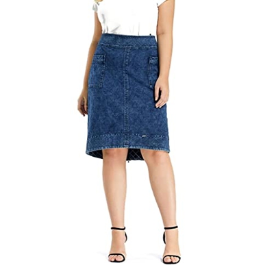 WALNUT Gonna in Denim più Taglia Femminile ad Alta Elasticità Gonna Tascabile Slim Tascabile Gonna in Tessuto Casual (Color : A, Size : 52)