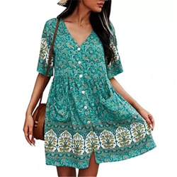 WALNUT Fashion Short Dress Printing V Neck Women Short Maniche Abito for Viaggi Estivi (Color : A, Size : S Code) características