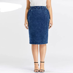 WALNUT Gonna Casual di Denim più Taglia Femminile ad Alta flessibilità Gonna di Moda in Denim a Maglia (Color : A, Size : 52) precio