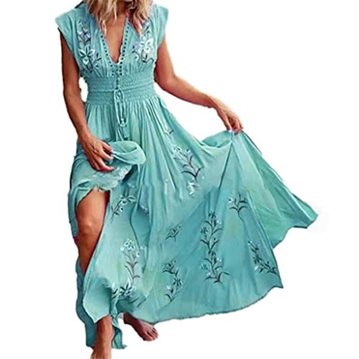 WALNUT Donne Maxi Vestito Senza Maniche a V Neck Floral Stampa Grande Vestito Lungo for Feste estive Abiti da Donna (Color : B, Size : XL Code)