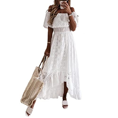 WALNUT Cavalca in Pizzo Slash Neck Women Dress Holiday Elegante Spalla Maxi Dress Estate Dress Dress Long Ladies Abbigliamento for Le Vacanze (Color :