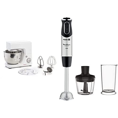 Moulinex QA1501 Masterchef Essential Kitchen Machine, Impastatrice, Capacità di 4.8 L & DD6578 Quickchef 2in1 Frullatore a Immersione, Tecnologia Powe