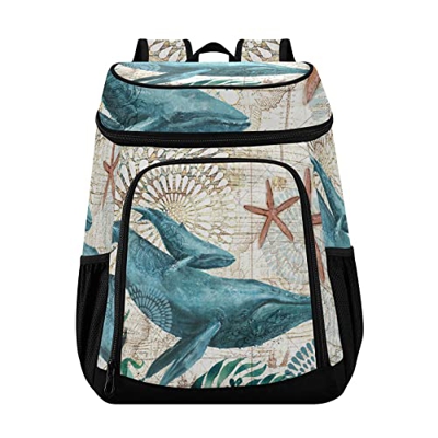 Vintage Ocean Sea Dolphin Cooler Zaino isolato Borsa per il pranzo zaino di grande capacità per le donne uomini campeggio escursionismo spiaggia picni
