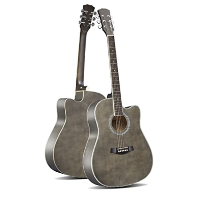 SheIRin Chitarra Acustica Dreadnought Cutaway - Bundle Grigio con Custodia Rigida, Cinturino, Corde, Plettri, accordatore, capotasto