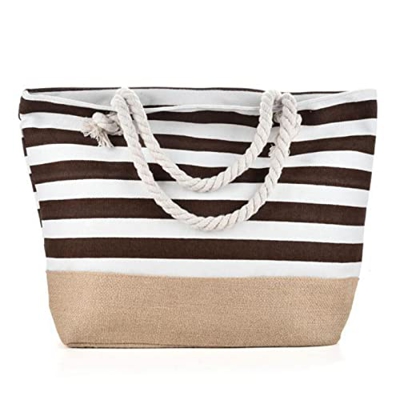 Extra Large Beach Bag Organizer Tote Bags per le donne Canvas Tote Bag con cerniera per nuotare piscina palestra escursionismo picnic viaggi, Marrone,
