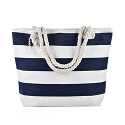 Extra Large Beach Bag Organizer Tote Bags per le donne Canvas Tote Bag con cerniera per nuotare piscina palestra escursionismo picnic viaggi, blu navy precio