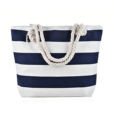 Extra Large Beach Bag Organizer Tote Bags per le donne Canvas Tote Bag con cerniera per nuotare piscina palestra escursionismo picnic viaggi, blu navy