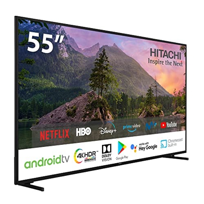 Hitachi 55HAK5350, Android Smart TV 50 Pollici, Ultra HD, HDR10, Dolby Vision, Bluetooth, Google Play, Chromecast integrato, Compatibile con Google As