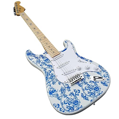 Chitarra Elettrica in Porcellana Blu E Bianca con Cinque Stelle Appuntite sulle Foglie di Acero XIXINYA (Color : Guitar, Size : 41 Inches)