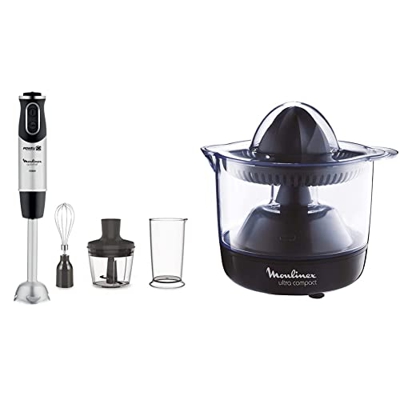 Moulinex DD6558 Quickchef 3in1 Mixer ad Immersione, Tecnologia Powelix, 3 Accessori & PC1208 Ultra Compact Spremiagrumi Elettrico con Accensione e Spe