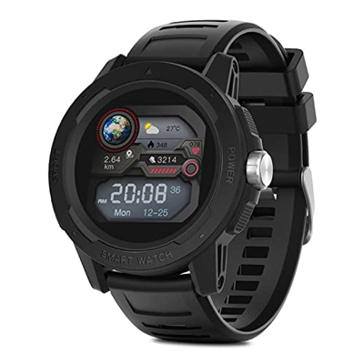 Smartwatch Sportivo da Uomo, Orologio Fitness Tracker Full Touch con Cardiofrequenzimetro, Orologio Contapassi Esterno per Orologio Android iOS,Nero
