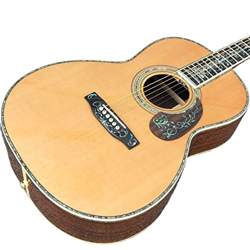 Chitarra Acustica Tipo OOO da 39 Pollici, Top abetetto Solido, Tastiera di Ebano, Lati di Palissandro e Schienale, intarsi in Abalone Reale AMINIY (Co características