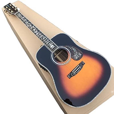 Ebano Fingerboard Sunburst Acoustic Guitar, 41 Pollici D Style Solid Spruce Guitar Guitar Flower Abalone Inlay AMINIY (Color : Guitar And Fishman, Siz