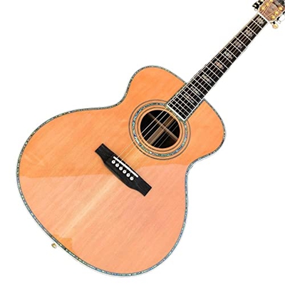 Solid Cedar Top 40 Pollici Om Guitar Acoustic, Tastiera di Ebano, Vera Chitarra vincolante Abalone Acustica AMINIY (Color : Guitar And Case, Size : 41