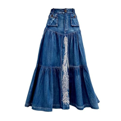 WALNUT Scherma di Jeans in Jeans for Donne Primaverili di Gonna da Ricamo ad Alta Vita Autunno in Alto (Color : A, Size : M Code) características