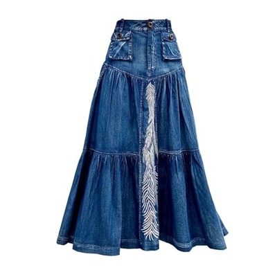 WALNUT Scherma di Jeans in Jeans for Donne Primaverili di Gonna da Ricamo ad Alta Vita Autunno in Alto (Color : A, Size : M Code)