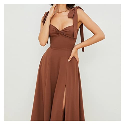 WALNUT Abito a-Line di Abito a camistole for Donne Abiti da Vacanza in Stile Francese Slim Fit Sling Sling Senza Collo Senza Scollo (Color : A, Size :