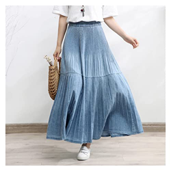 WALNUT Long A Line Skirt Women Women Elastic Waist Spring Autumn Denim Jeans Big Hem Pieted (Color : A, Size : One Size) precio