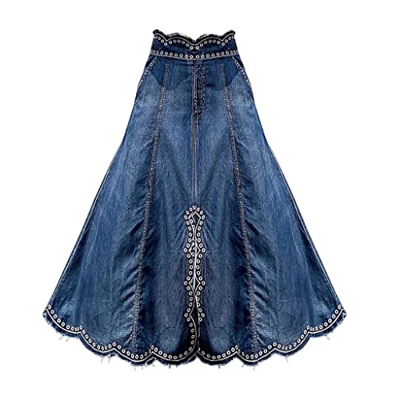 WALNUT Signe di Jeans di Jeans Lunghi for Le Donne con gonne a Fessura da Ricamo ad Alta Vita Primavera Estate (Color : A, Size : M Code)