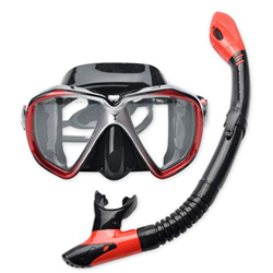 QHYXT Attrezzatura Maschera da Snorkeling Occhialini da Sub Vetro temperato Fibbia di Regolazione Completamente Asciutto Antiappannamento Adulto (Ross características