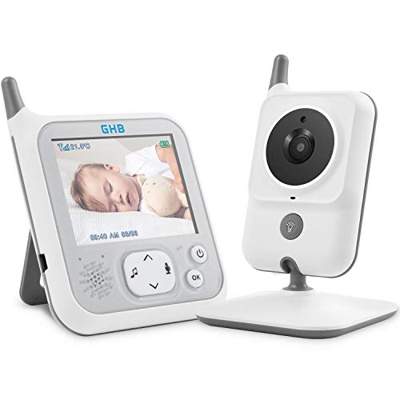 GHB Baby Monitor Wireless con Telecamera Visione Notturna Monitor per Bambini Schermo LCD da 3,2", Modalità VOX, Sensore Temperatura, Nane Incorporate