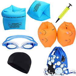 Braccioli Bambini Piscina 1-6 Anni Bracciali da Nuoto 8PCS Aiuto al Galleggiamento Includes Gonfiabile PVC Ali D'acqua Occhialini Cuffia da Nuoto Pomp precio
