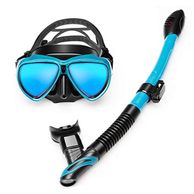 QHYXT Occhiali Maschera da Snorkeling Fibbia di Regolazione in Vetro temperato Full Dry Antiappannamento Attrezzatura per Adulti (Blu)